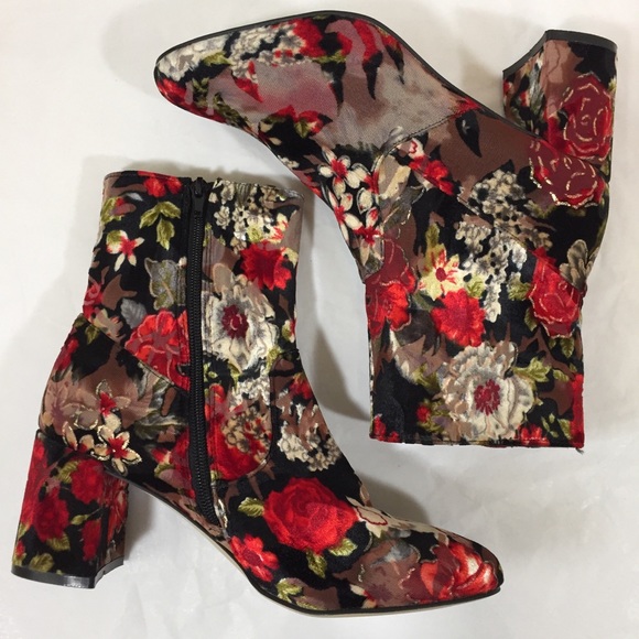 red floral boots